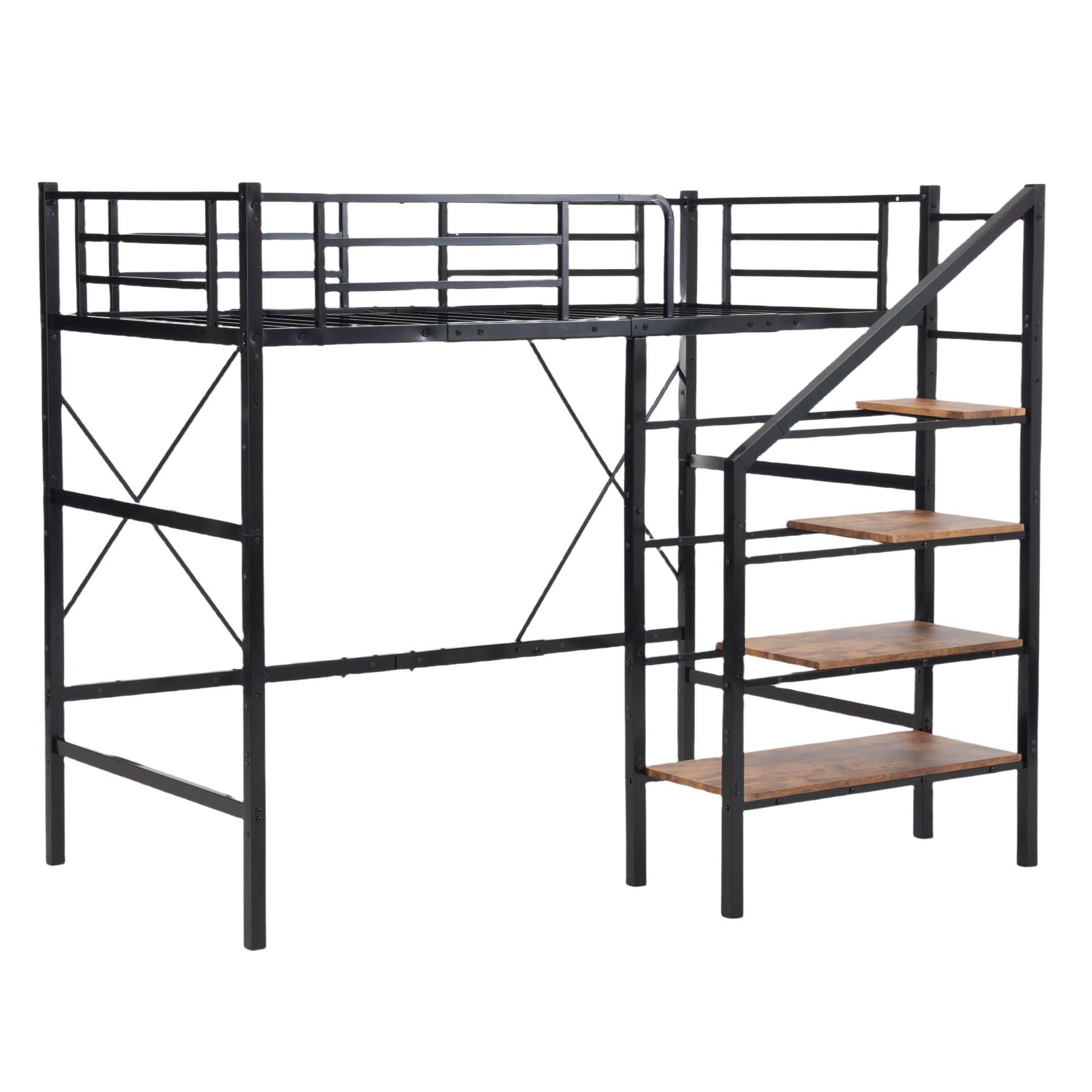 ロフトベッド 階段付き S パイプベッド シングル 収納 スチール 耐震 ベッド シングル パイプベッド パイプベッドフレームのみ