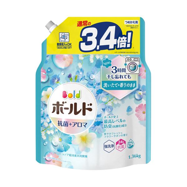 （まとめ） P＆Gボールドジェル 爽やかフレッシュフラワーサボンの香り つめかえ用 超ジャンボサイズ 1.36kg 1パック [x5セット]