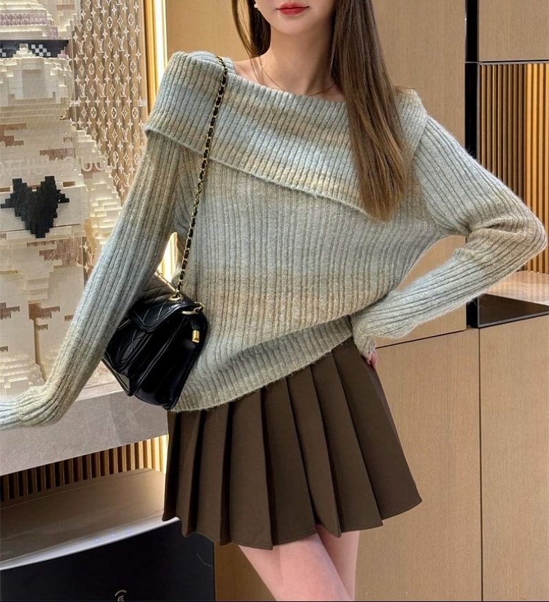 トップス セーター プルオーバー 長袖 オフショル ワンショルダー ワンショルダーセーター ニットセーター 大人 上品 おしゃれ お洒落 個性的 ストライプ 春 秋 冬 レディース デート お出かけ