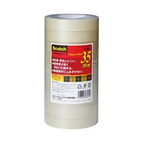 （まとめ）3M スコッチ 透明粘着テープ18mm×35m 500-3-1835-10P 1パック（10巻）(×20セット)