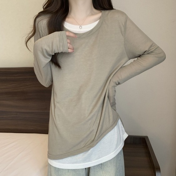 長袖ブラウス トップス ロングTシャツ 着痩せ スリミング
