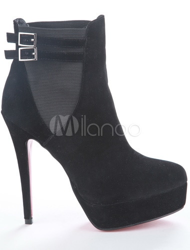 女性のための黒のスパイクヒールムートンスエードハイヒールのブーツ