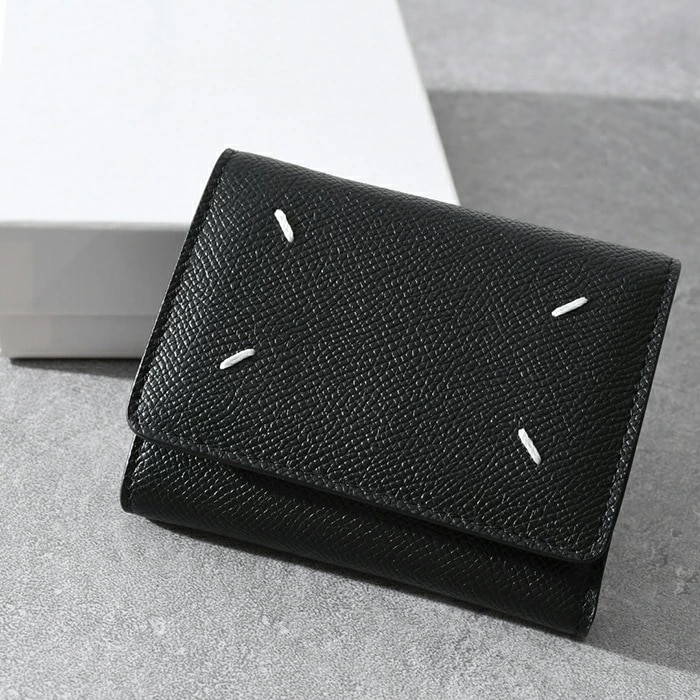 財布 折りたたみ財布 三つ折り財布 レザー コンパクト WALLET SA3UI0017P4745 レディース ブラック 黒 レザー ミニ ステッチ