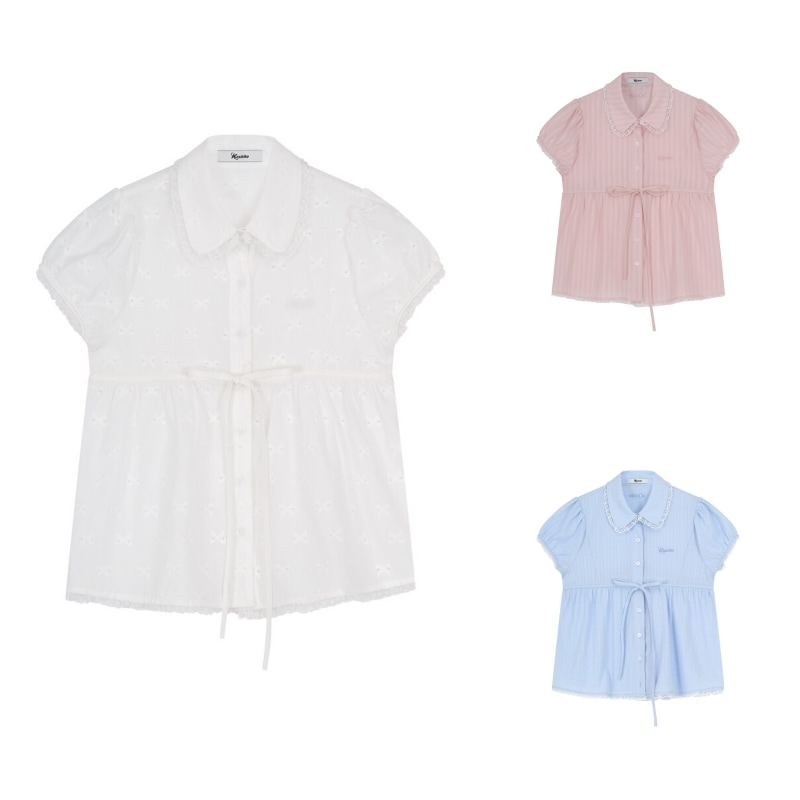 【KASHIKO】 PUFF SLEEVE LACE SHIRT : 3COLORS