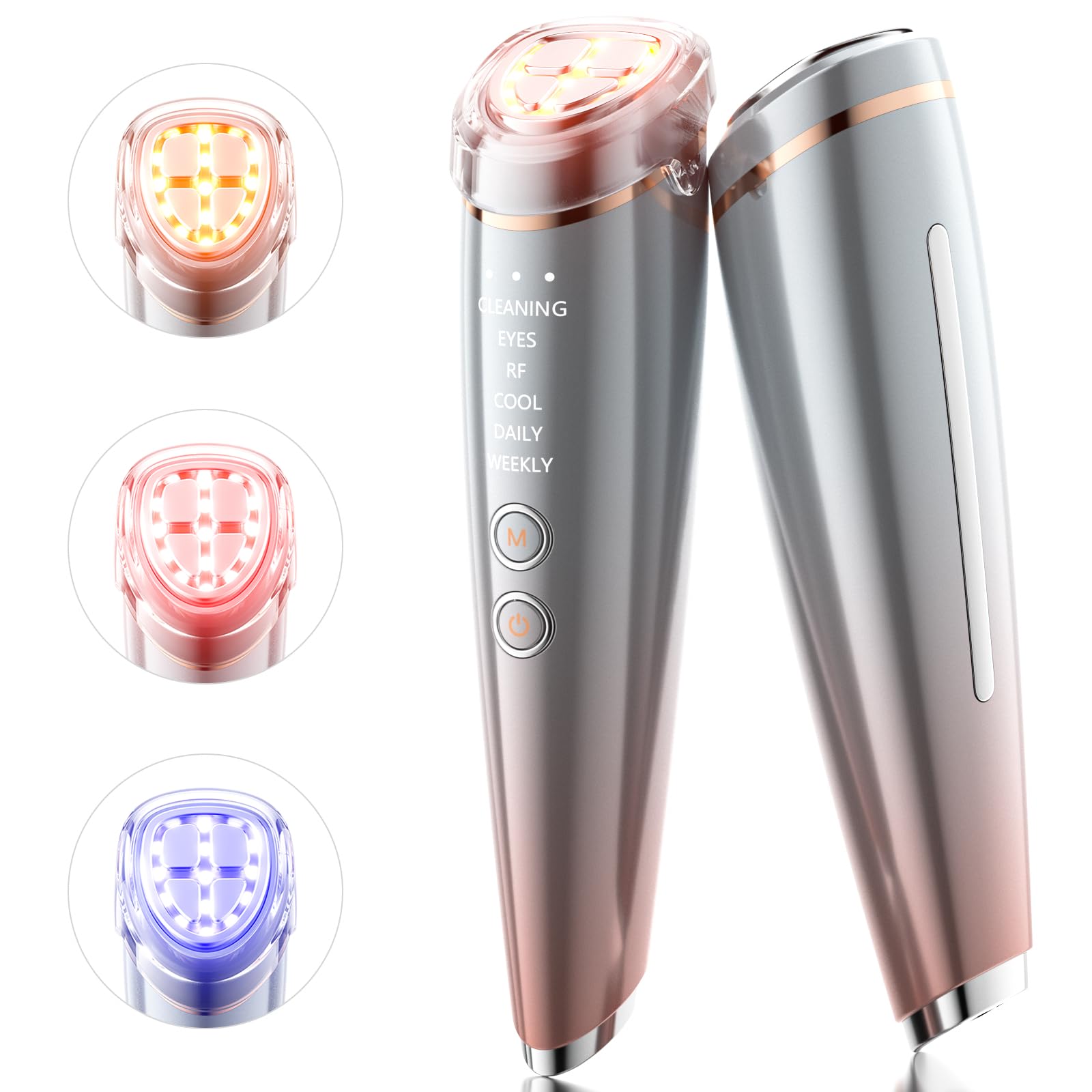 美顔器【美容専門家鈴木監修】EMS RF美容器 1台16役 6種類モード 3段階レベル微電流 3色LED光 1-2MHzスマート ワンタッチデイリーケア ウィークリーケア 超音波振動 目元ケア 肌ケア