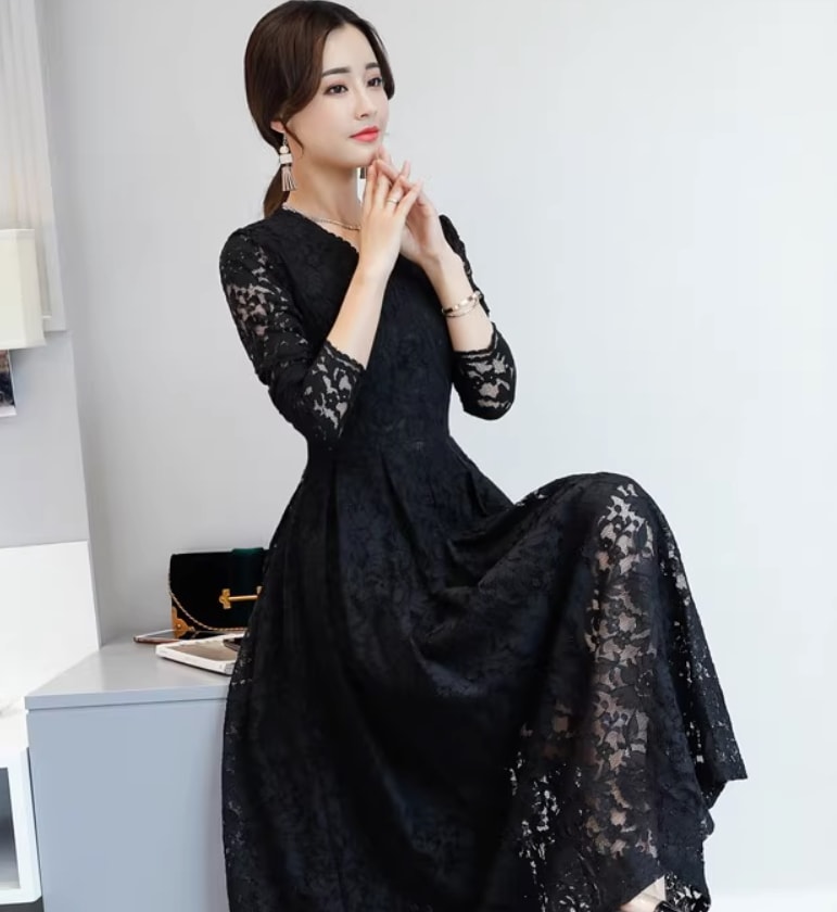 ワンピース デート モテアイテム レースワンピース ロング丈 フレアワンピース コットン 大人可愛い きれいめ 上品 おしゃれ かっこいい 大人可愛い ラブリー キュート ガーリー クール モード系