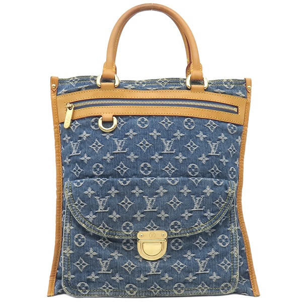 ルイヴィトン LOUIS VUITTON トートバッグ フラットショッパー モノグラムデニム モノグラムデニム ゴールド金具 ハンドバッグ 青 M95018 AS0093【中古】