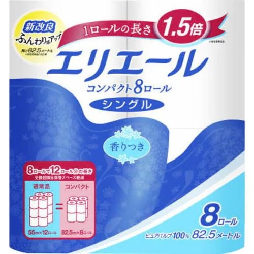 大王製紙 エリエール トイレットティシュー コンパクト シングル 82.5m 8ロール 価格比較 - 価格.com