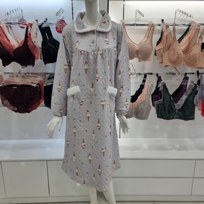 暖かい三重織り綿混紡雪だるまプリントレディースワンピース