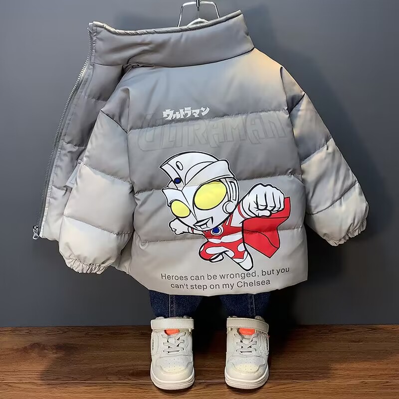 新しい ウルトラマンボーイグラデーションダウン冬の新作厚手洋風子供コート男の子の赤ちゃん綿入れ