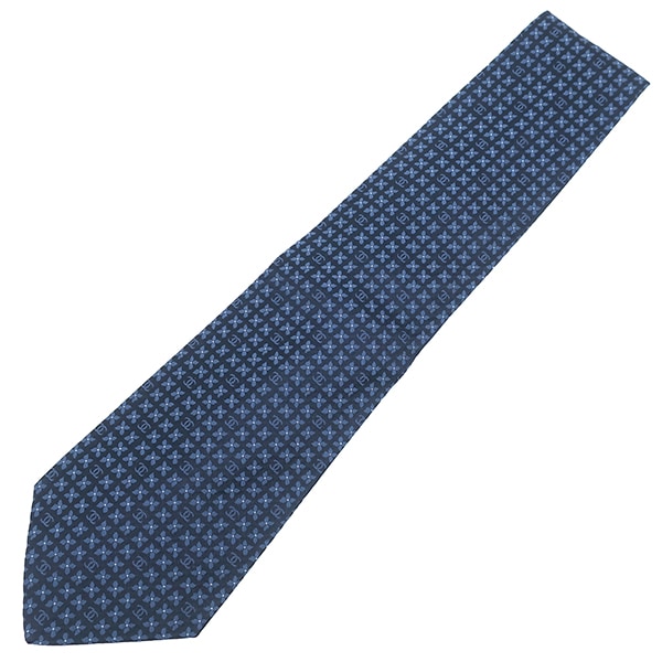 シャネル CHANEL ネクタイ 手裏剣柄 9.5cm シルク ネイビー×ブルー 紺 青 【中古】