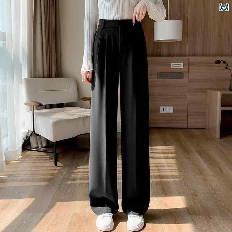 スラックス レディース 夏 薄手 ロングパンツ ストレート センタープレス タック 後ろゴム ポケット ハイウエスト カジュアル オフィス 黒 グレー カーキ 大きめサイズ