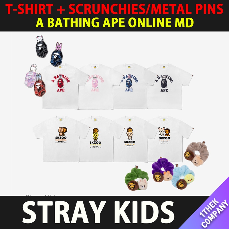 メガ割 【メンバー選択】（T-SHIRT + SCRUNCHIES/METAL PINS）STRAY KIDS x A BATHING APE ONLINE MD