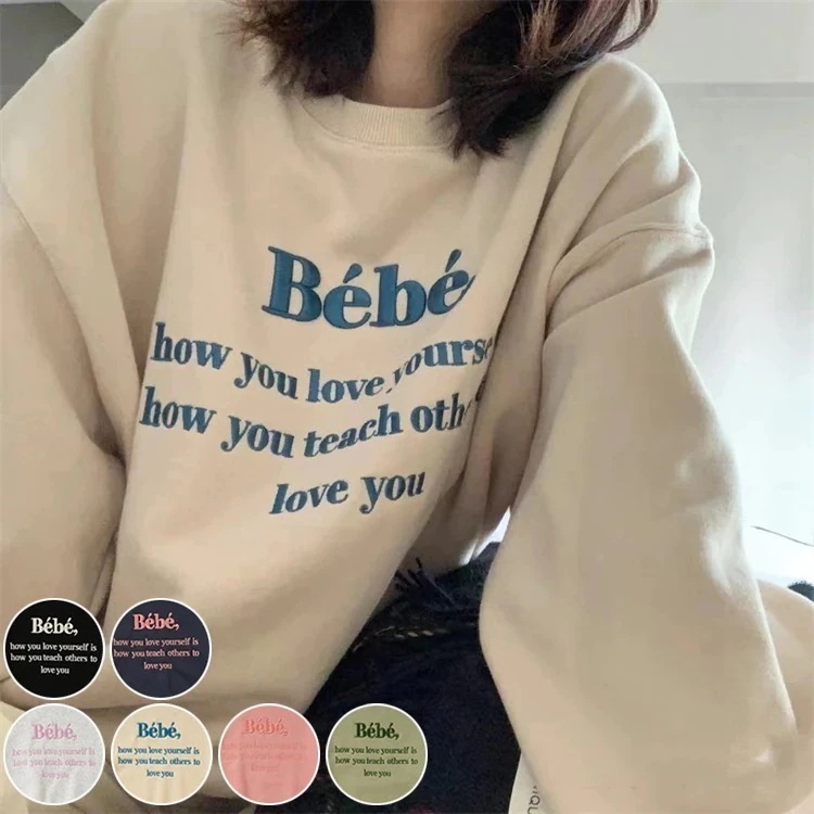 素材刺繍ロゴトレーナー レディース トップス スウェット 韓国ファッション