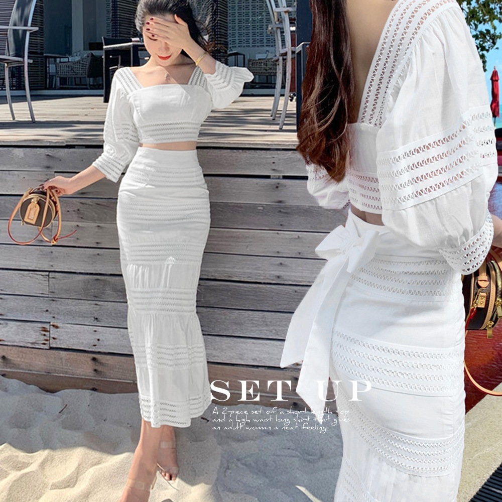 国内即納 セットアップ レディース スカート 白韓国