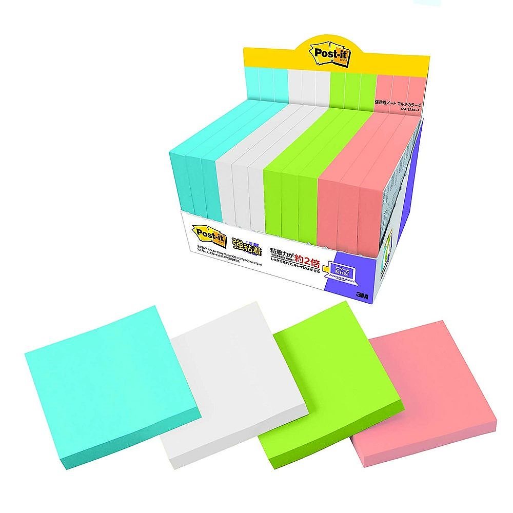 （まとめ買い）ポストイット 強粘着ノート マルチカラー4 増量パック 75x75mm 90枚x12パッド 6541SS-MC-4 [x3]