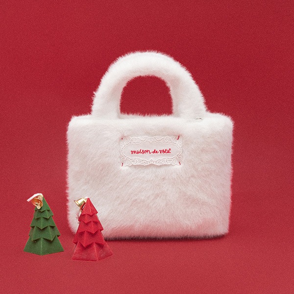 LACE LABEL MINI FUR TOTE BAG WHITE