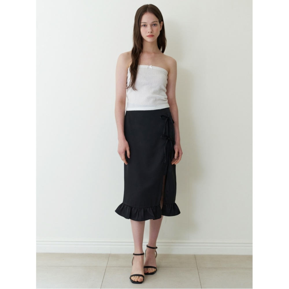 KINDABABY サテンレイヤードリボンスカート-ブラック