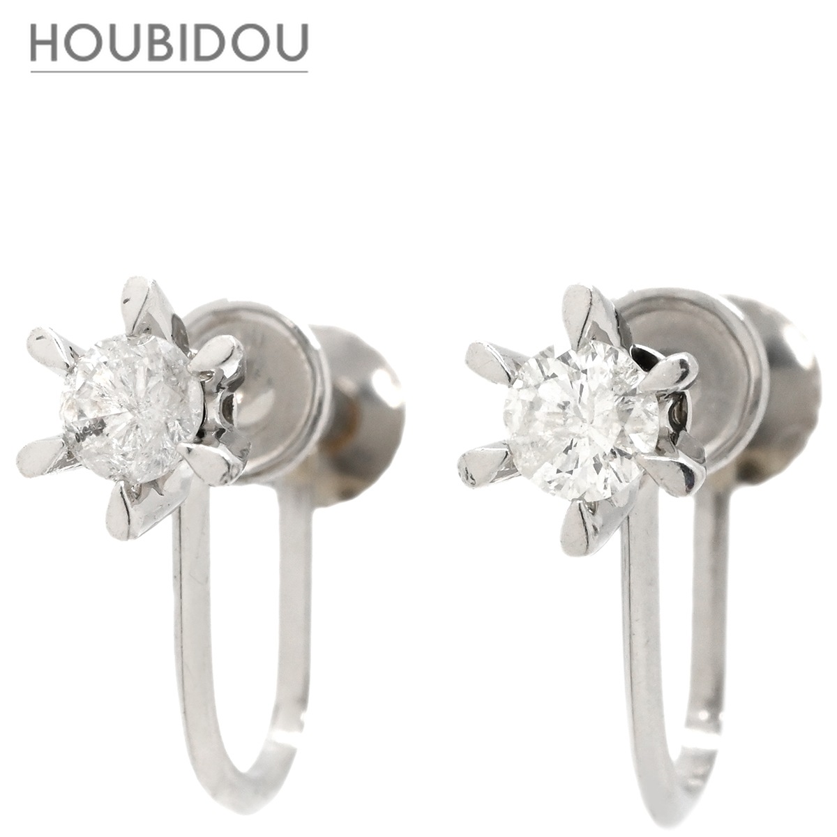 イヤリング ダイヤモンド 0.38ct ネジ式 プラチナシルバー プラチナ 1P 1石 1粒 ソリティア 6本爪 両耳用 【中古】