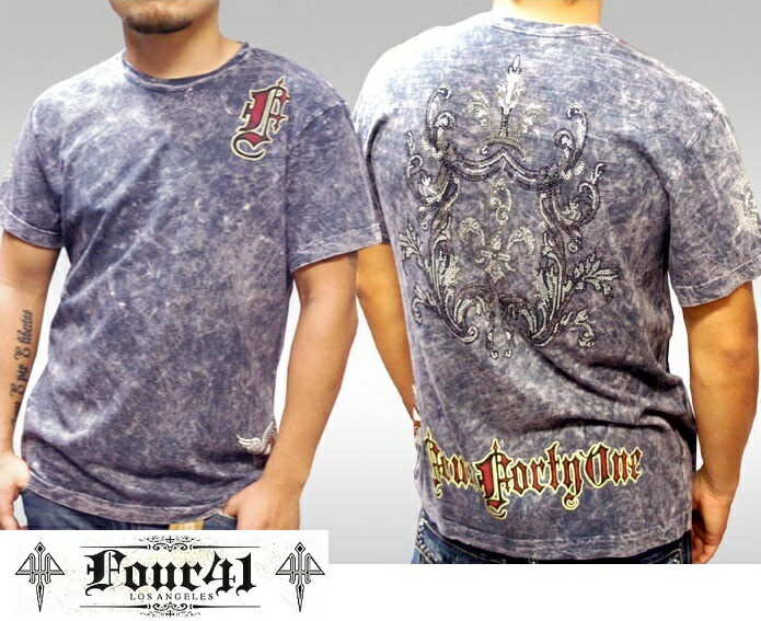 Four41 Los Angeles フォーフォーティーワン メンズ ラインストーン Tシャツ アイビーリリー グレー k-27 スワロフスキー インポート セレブ ブランド ストリート LAセレブ