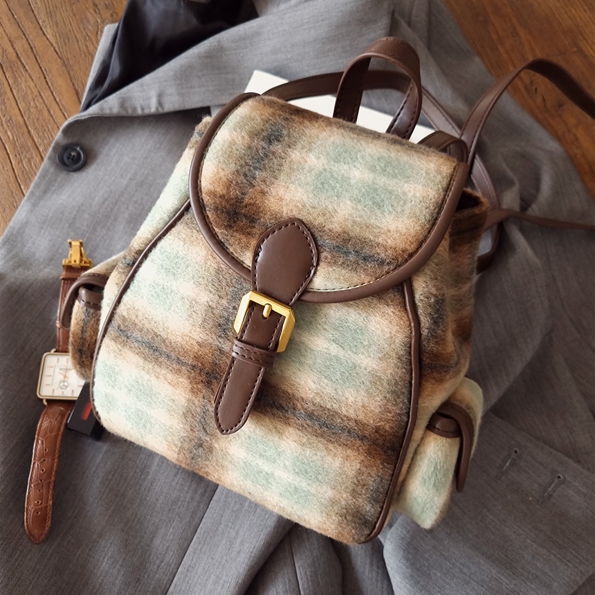 ルニモ ヴィンテージ ウール 毛織 チェック バックパック&ショルダーバッグ