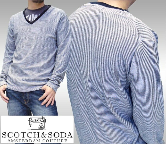 訳ありアウトレット スコッチ&ソーダ スコッチアンドソーダ scotch&soda メンズ 長袖 Vネック ニット セーター ボーダー ブラック ホワイト トップス カジュアル サーフ セレブ 8,325円