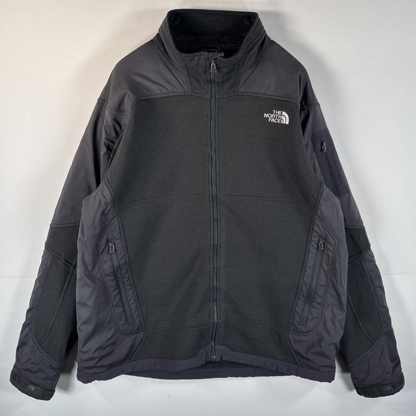 古着 ナイロンジャケット フルジップ 裏地フリース ワンポイント 大きいサイズ XXL ブラック メンズ