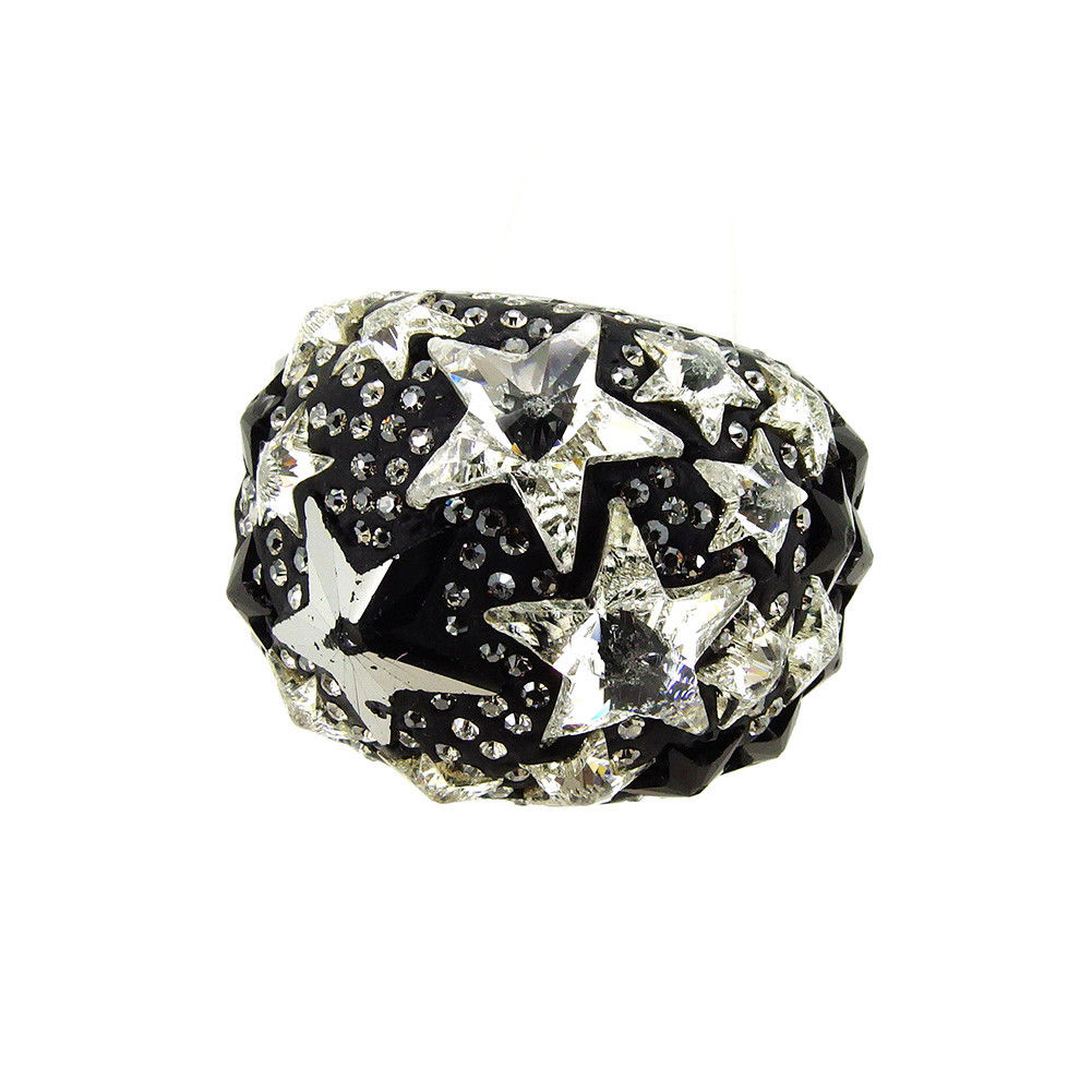 指輪 リング アクセサリー スター クリスタル 約13号 クリア ブラック シルバー 中古