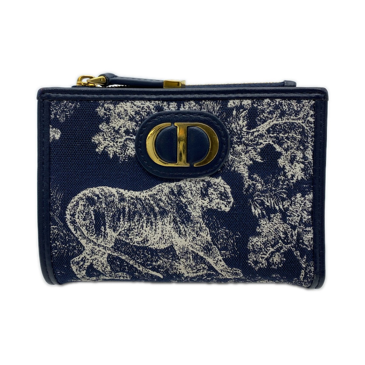3日以内返品可 美品 二つ折り財布 トワル ドゥ ジュイ リバース ジャカード 30 Montaigne Dahlia ウォレット S2197UNJR_M928 ネイビー ホワイト コットン レザー