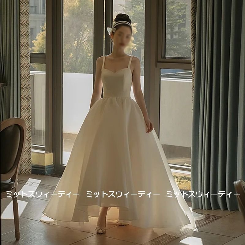 ウエディングドレス 二次会 花嫁 前撮り サテン ウェディングドレス ロングドレス 結婚式 キャミソ