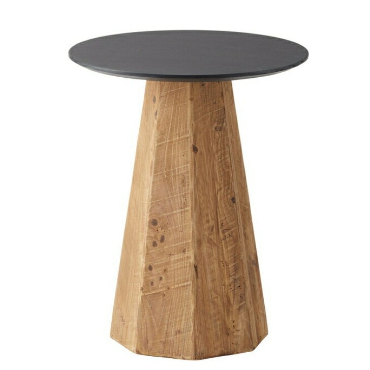 サイドテーブル 天然木 ナイトテーブル 木製 丸型 円形 古材 WE-880 モダン ブラック ヴィンテージ