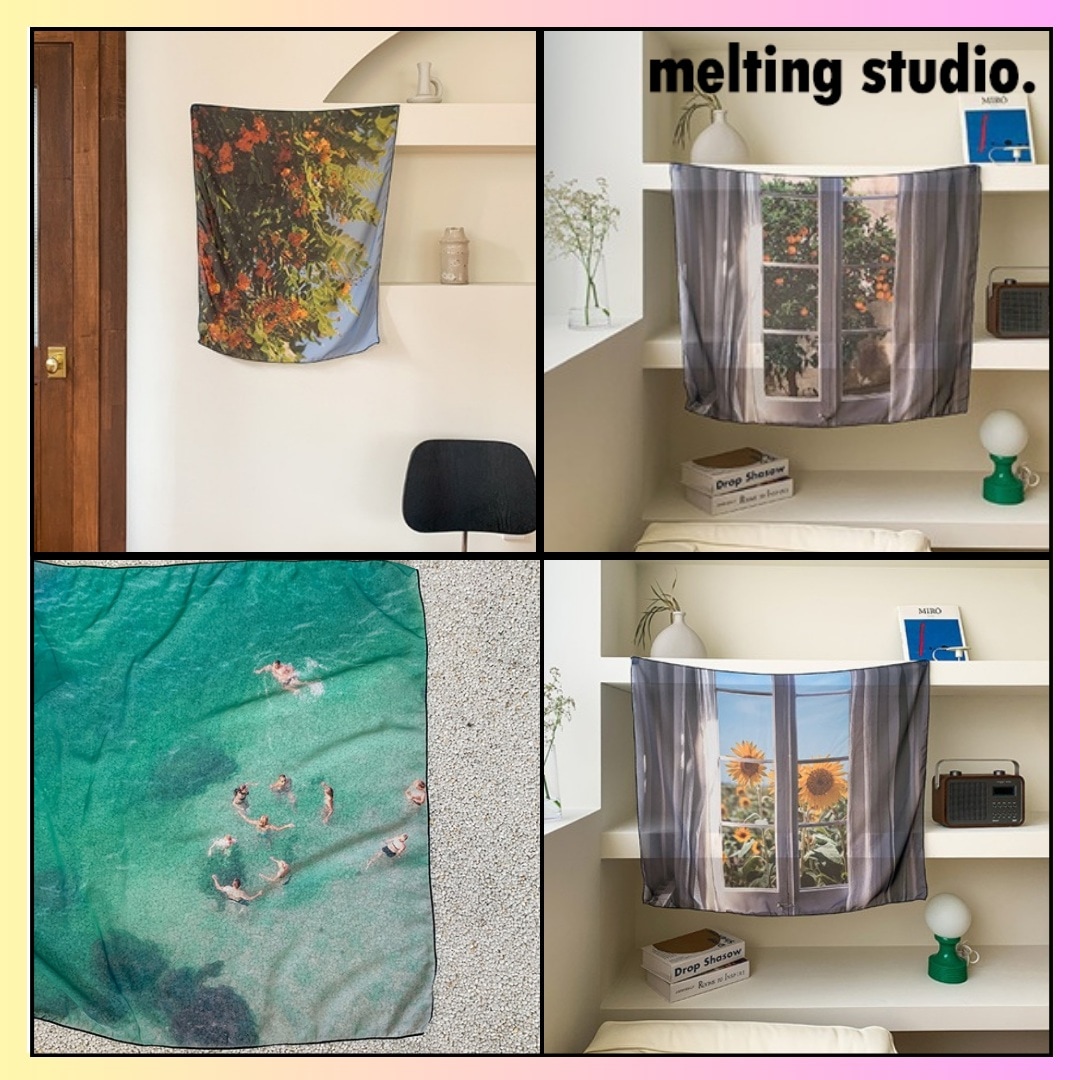 [Melting Studio] ファブリックシフォンポスター 全 15種 90X74cm + FREE OMAKE シフォン生地 アートポスター 韓国インテリア シフォンポスター 光を 通す