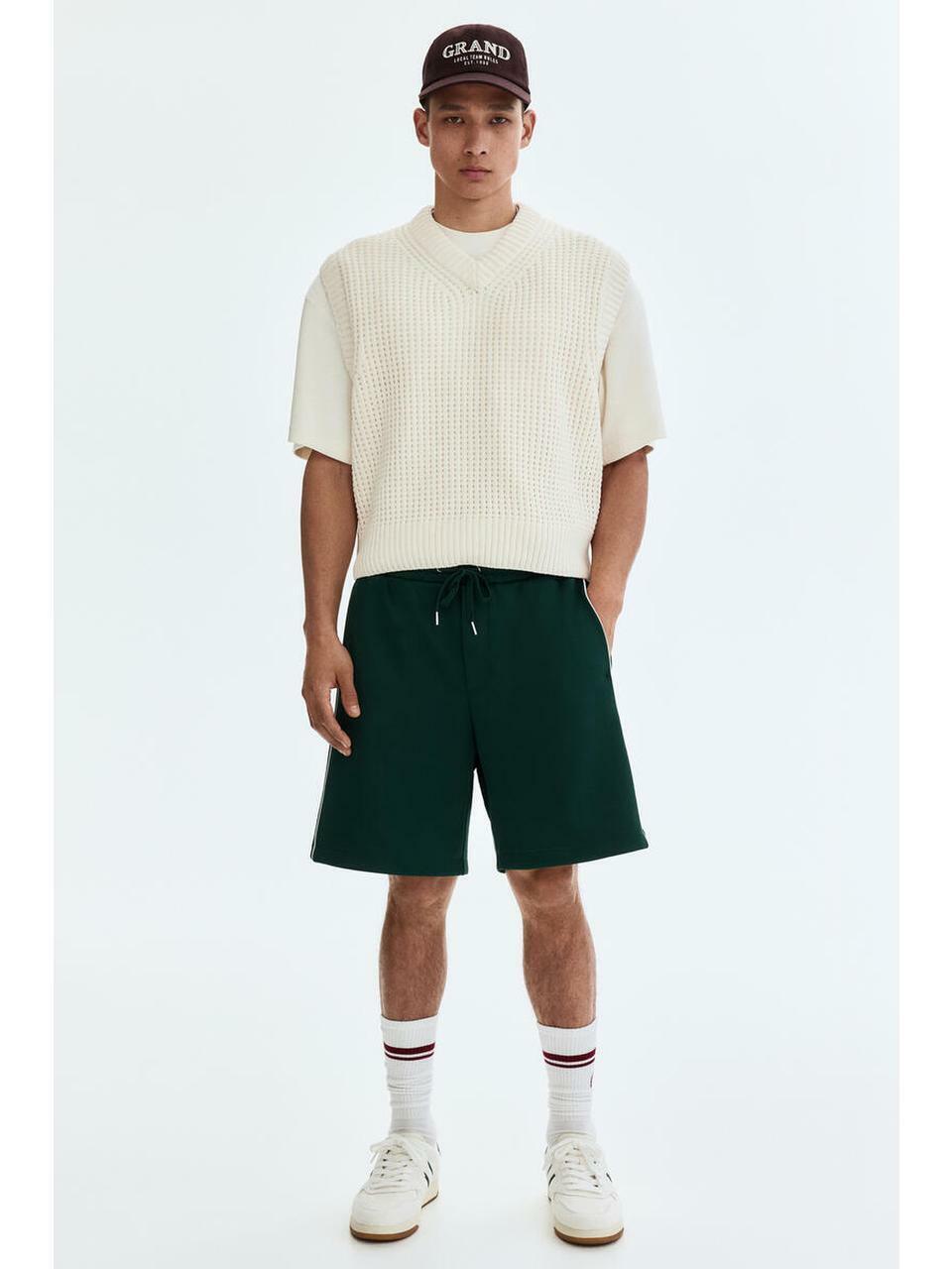 H&M ショーツリラックスフィットグリーンホワイト 1344201002