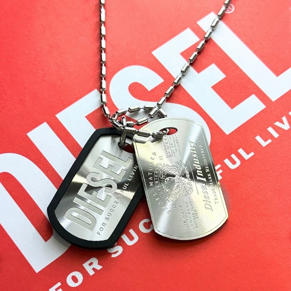 ディーゼル DIESEL ネックレス ドッグタグ メンズ レディース ステンレス チェーン おしゃれ シルバー ブラック ユニセックス ブランド アクセサリー ギフト プレゼント DX1553040