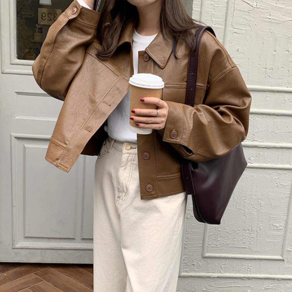 ショートクロップ人工レザージャケットレザーショットJK