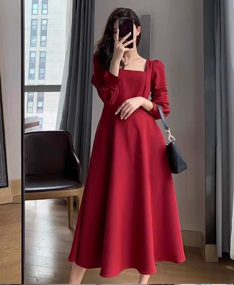 レディース ワンピース ドレス パーティードレス 長袖 スクエアネック スリム 細身 ストレート かわいい 大人可愛い きれいめ カジュアル 上品 おしゃれ ガーリー ルーズ ラブリー キュート