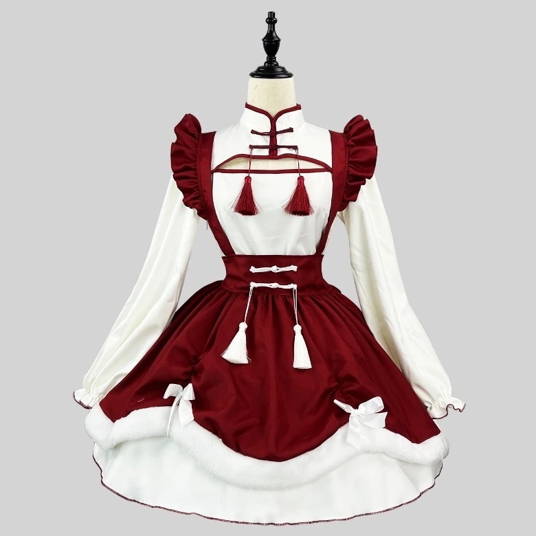 中華風チャイナドレス 正月メイド服 ワンピース 中華風lowスカートロリータ かわいいロリータ