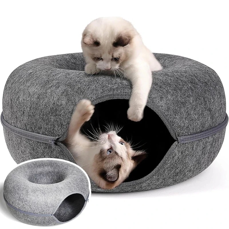 インタラクティブな猫のトンネル 屋内のペットのおもちゃ デュアルユースの猫のウサギのベッド 家 子猫 トレーニング玩具