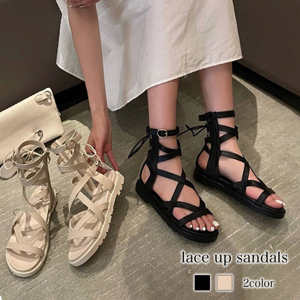 サンダル レディース レースアップサンダル つっかけ ボア スポーツ ブランド 白 暖かい 春 つま先 室内 皮 スリッポン 海 人気 厚底 オフィス 革 おしゃれ ヒール ビーチ 疲れにくい 秋 レ