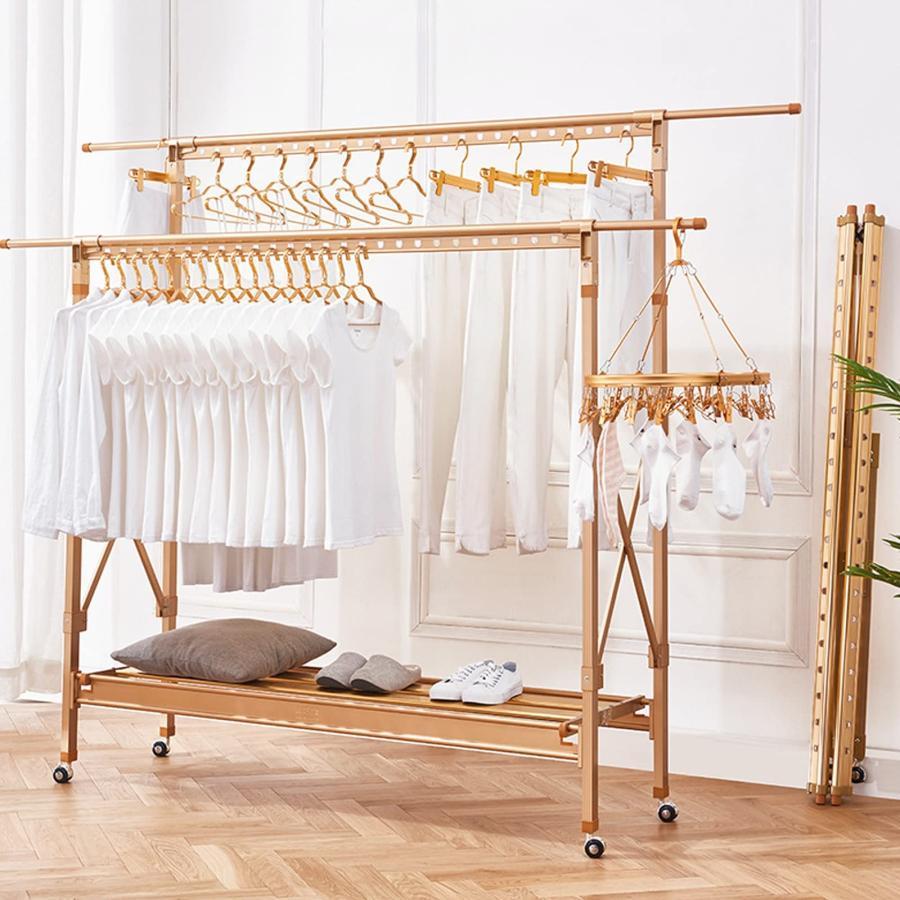 おしゃれ 物干し台 屋外 風に強い 物干しラック アルミ 洗濯物干し ベランダ 室内物干し 強力 物干し キャスター付き倒れない 錆びない コンパクト収納 部屋干