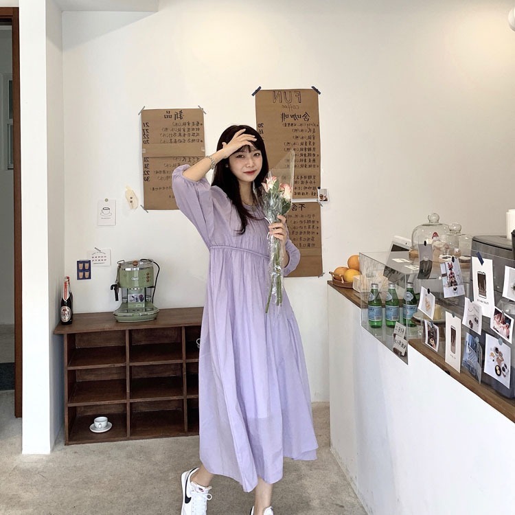 ワンピース フレアワンピース 膝下 ミモレ ミモレ丈 袖あり 7分袖 七分袖 ラウンドネック フレア フリル かわいい 大人可愛い きれいめ シンプル カジュアル 大人 上品 おしゃれ お洒落 レトロ