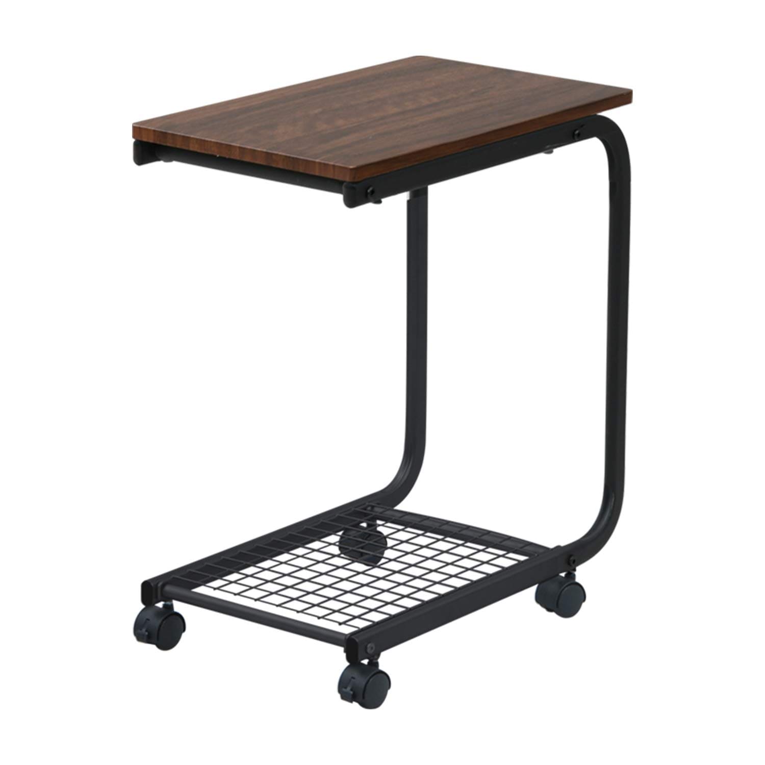 山善(YAMAZEN) サイドテーブル キャスター付き (2か所ストッパーあり) 収納棚 コの字型 幅50×奥行30×高さ60 ベッドテーブル ソファーテーブル 一人暮らし ウォルナット 組立品