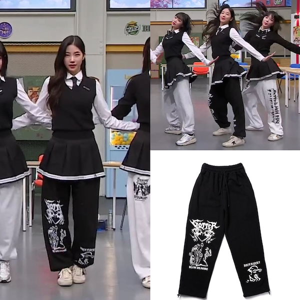 韓国アイドル ルセラフィム カズハ 着用 DUALITY OF FACE SWEATPANTS_BK