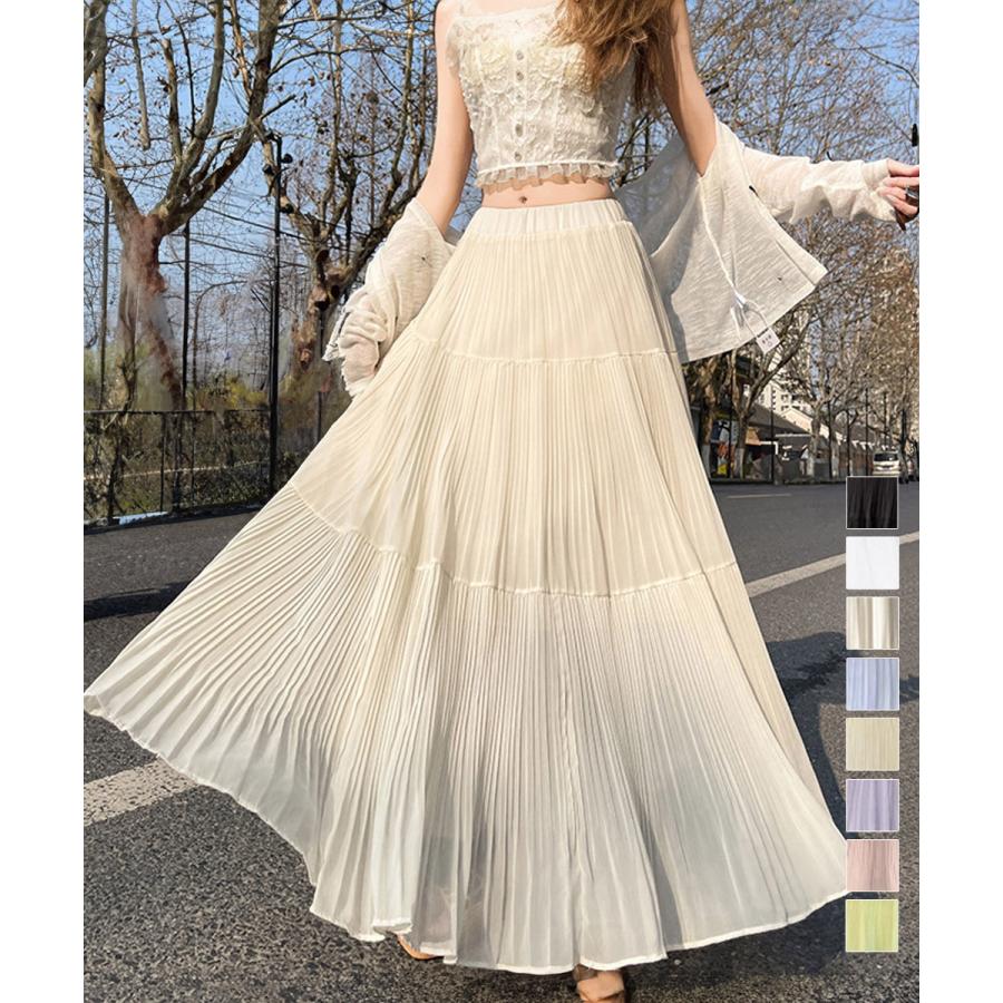 シフォンスカート ロングプリーツスカート【ゆうパケット】
