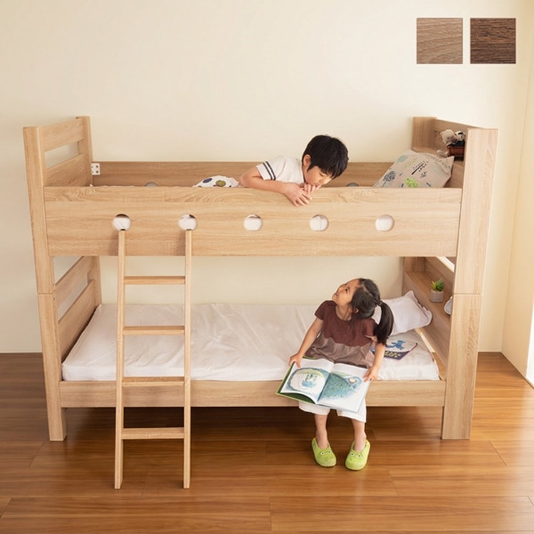 天然木 木目調3Ｄシート二段ベッド宮付きCOCCO-コッコ-2段ベッド すのこ 宮付き 通気性 安心 分割式