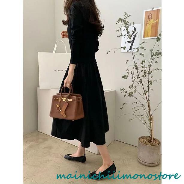 黒ワンピース フォーマル 黒 ワンピース ニットワンピース ロング 秋冬 きれいめ 切り替え 異素材 秋服 秋 冬 長袖 40代 カジュアル 大きいサイズ レディース