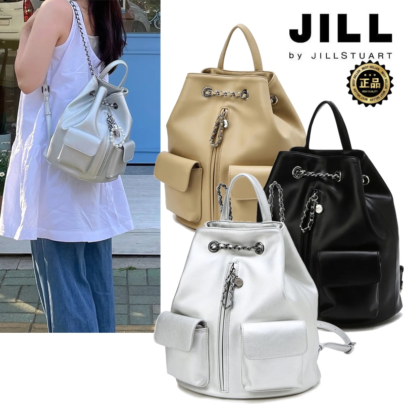 Estella Chain Backpack 巾着 ドローストリング 収納 大容量 通勤 通学 旅行 軽量 多収納 ポケット多め 防犯 背面収納 サイドポケット フロントファスナー きれいめ コーデ