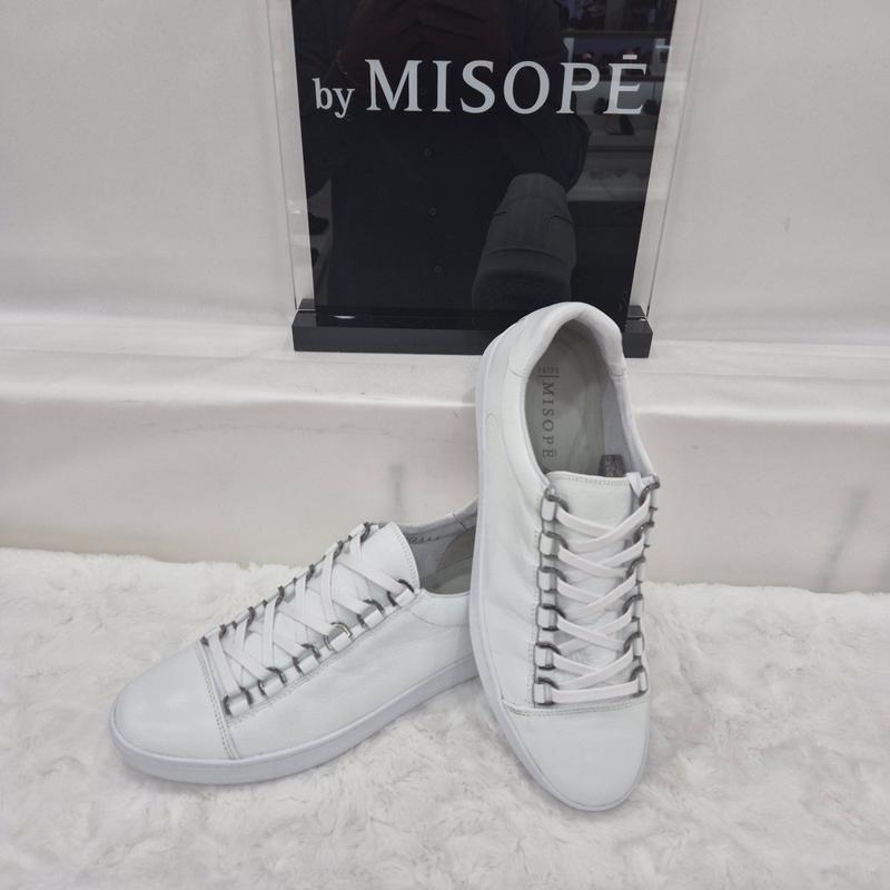 By 男性 ウォッシング レザー シンプル スニーカー 121HT910FH021 WHITE 4 JJ