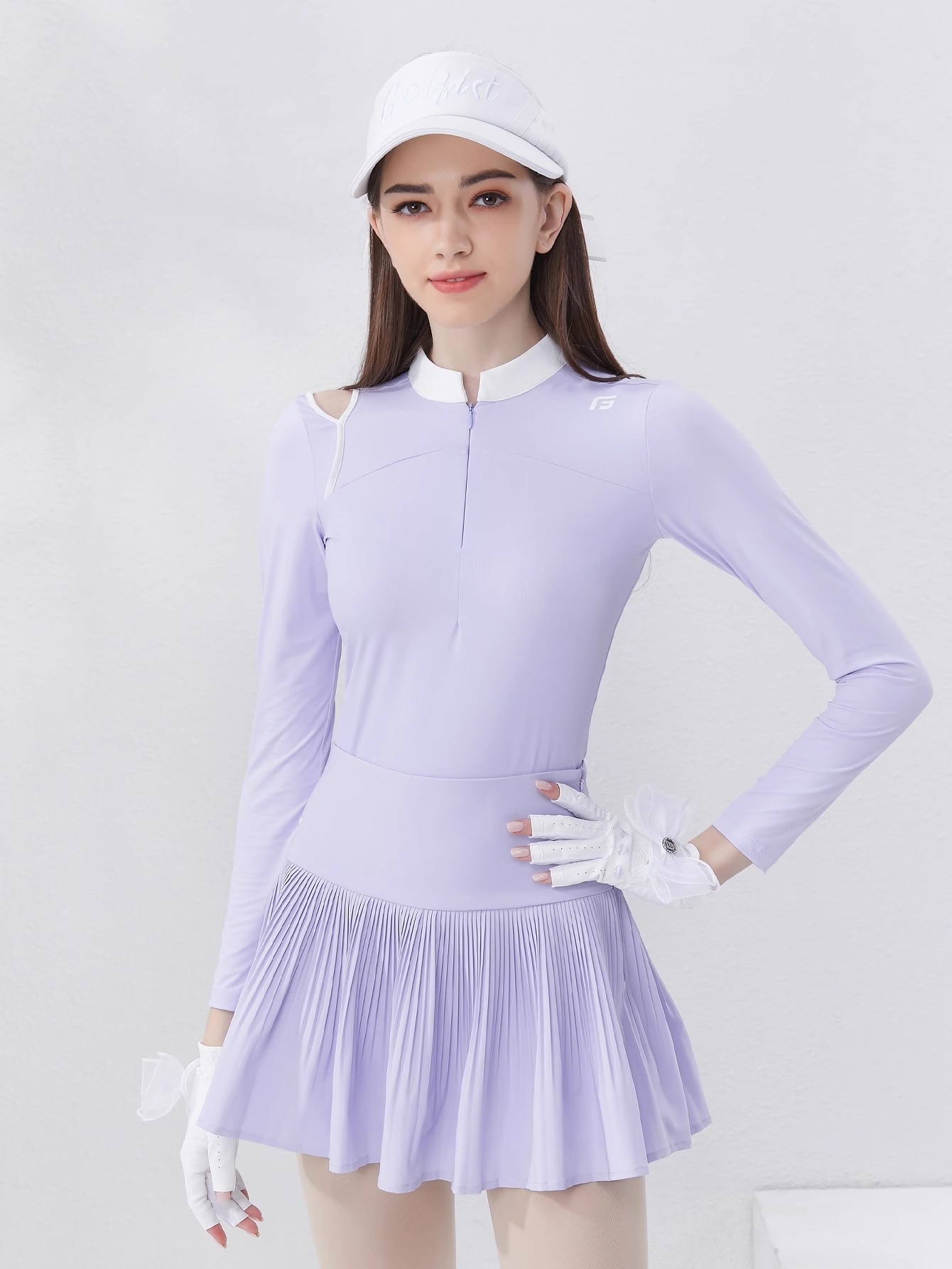 ゴルフウェア レディース スポーツウェア ゴルフスカート 冷感 長袖 日焼け止め POLOシャツ Tシャツ スカート 上下セット パープル プリーツスカ 春夏 秋冬 速乾 女性 テニスウェア 韓国風