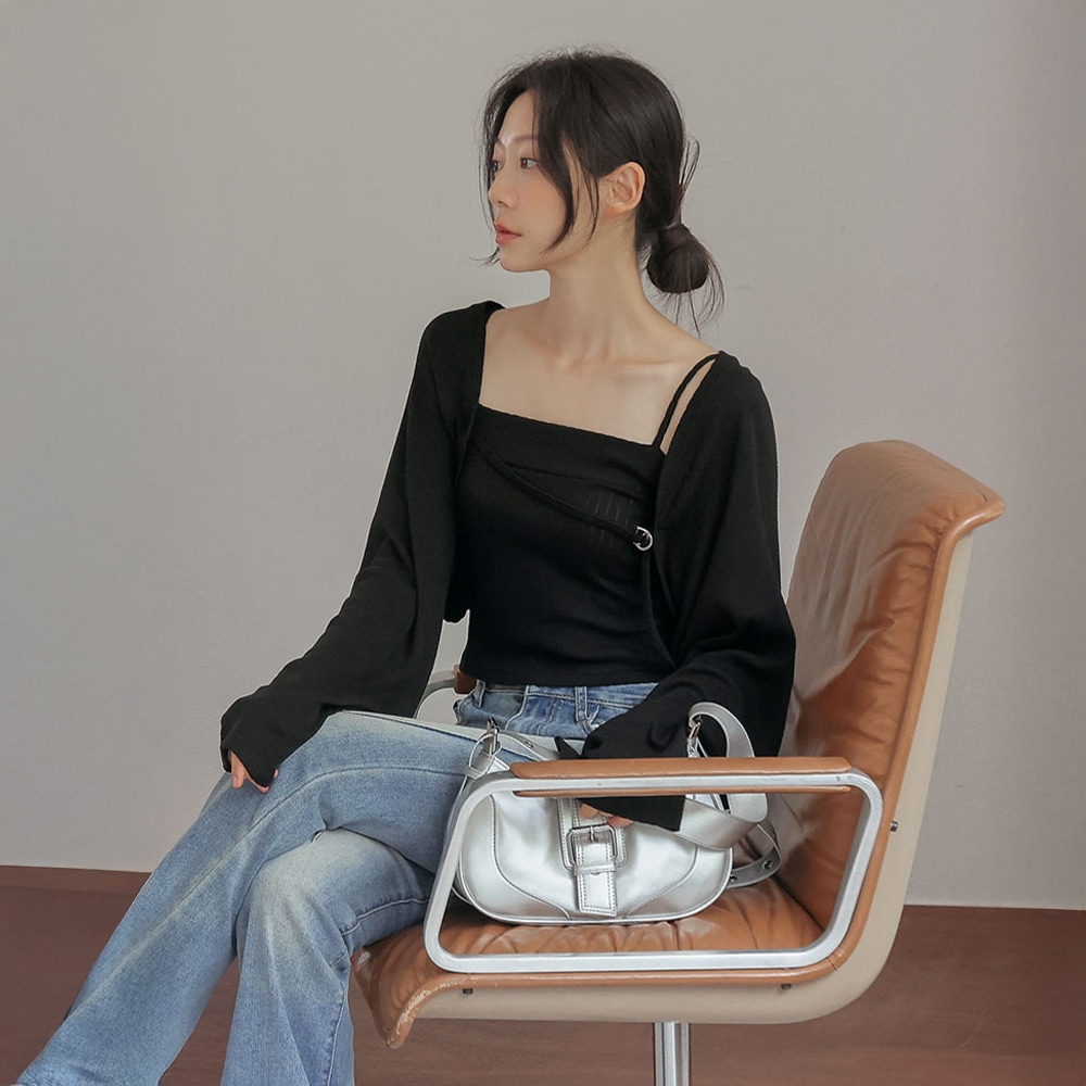 ミッセンヌバックルストラップスリーブレスセットニットカーディガン